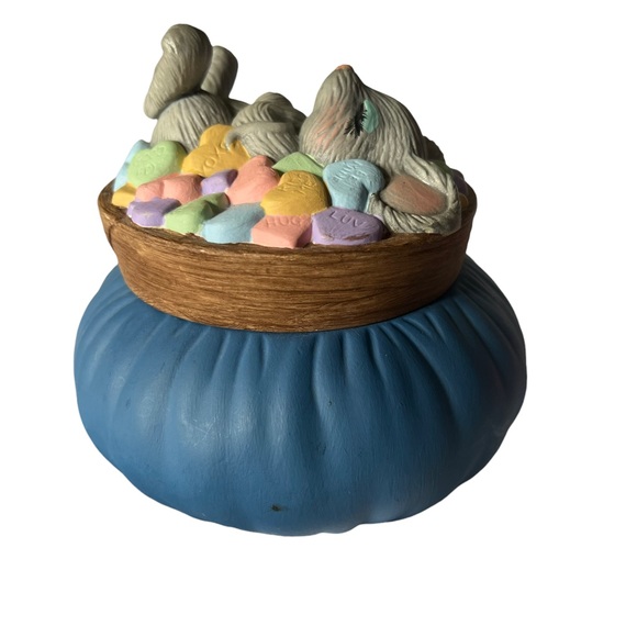 Vintage @86 dona's molds inc hand painted hearts & mouse ceramic trinket holder - Picture 4 of 15